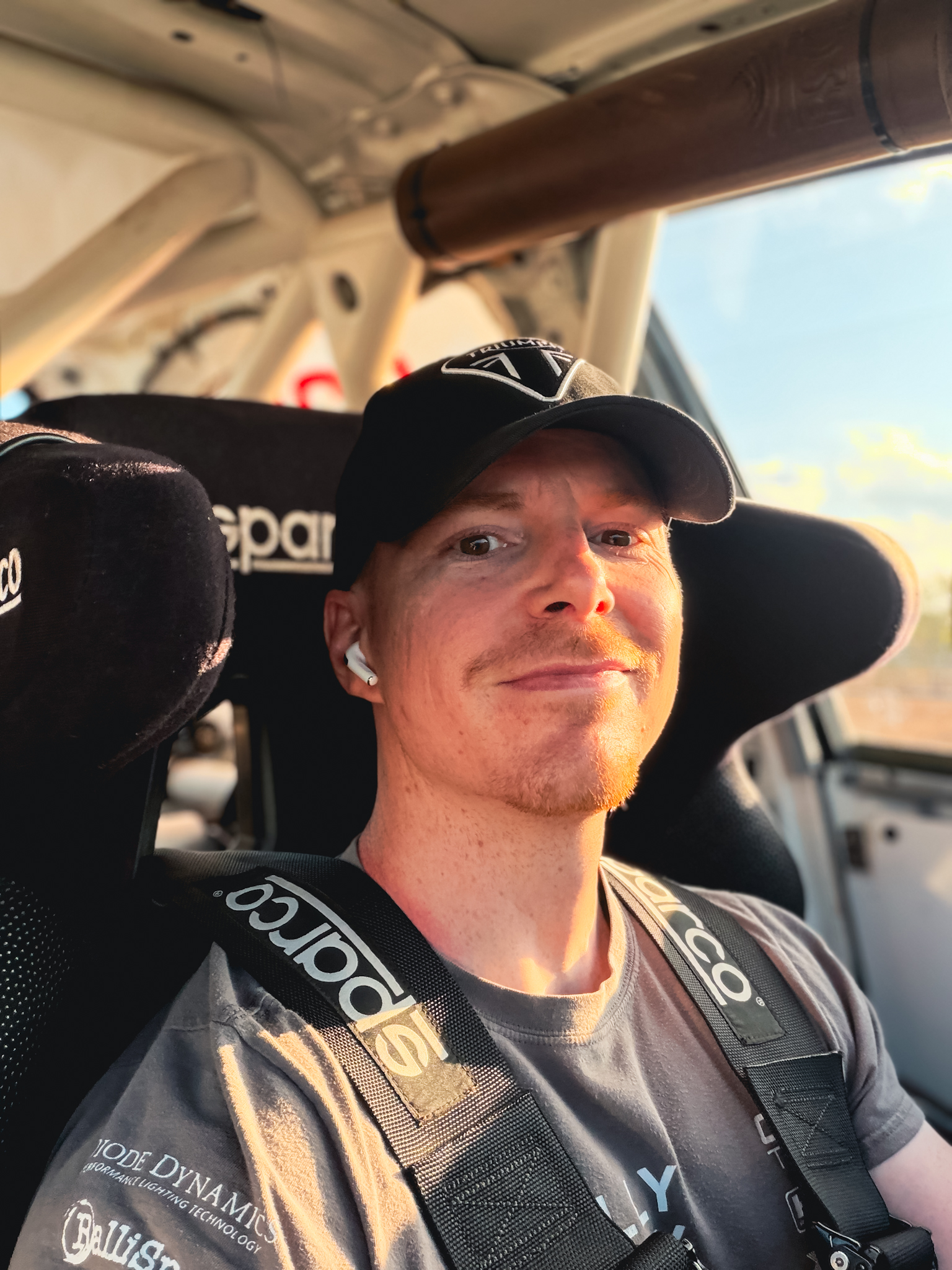 Jarred Sleeth taking a selfie in his rally car